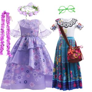 Flickans klänningar Encanto Mirabel Cosplay Costumes Fancy Princess Dresses Children Birthday Carnival Kids Party Clothes Isabela Dress Wig 230729