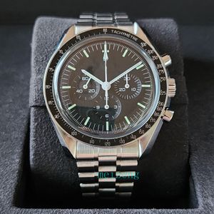 Luxo Um relógio de pulso novinho em folha cronografia de quartzo 42MM HASELITE 3861 MOONWATCH PRETO com caixa Acessórios de moda de alta qualidade Relógios de luxo