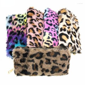 Storage Bags Gradient Leopard Print Plush PU Wallet Money Clip Women Fashion Coin Purse ID Card Organizer Zipper Bag
