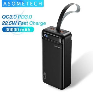 Mobiltelefon Power Banks Power Bank 30000MAH QC PD Fast Charging PowerBank 30000 MAh Extern Battery Portable Charger Poverbank för iPhone 13 12 Xiaomi L230824