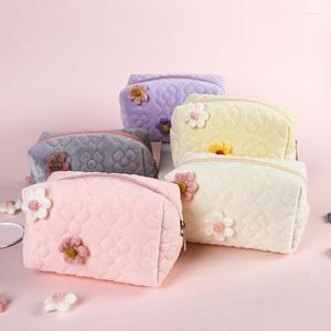 Bolsas de almacenamiento Chica Terciopelo Kawaii Flor Cosmético Bolsa Moda Mujer Belleza Cosméticos Maquillaje Multifunción Estudiante Estuche Organizador