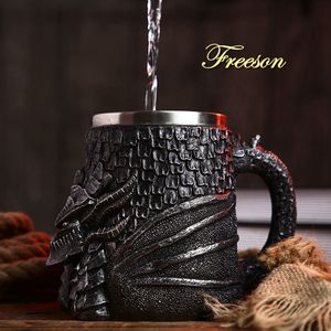 Tumblers средневековая смоля Dragon Raste Feel Steel Beer Mug 600 мл ретро -танкеры Черепа Черепка Coffee Cule Tea Tea Tumbl