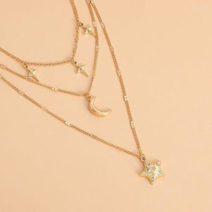 Pendant Necklaces Stars Necklace Women Moon Woman Chain Jewelry Ladies Lovers Layered Gold Color Trendy Party Metal Halskette