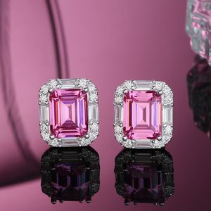 Europeiska och amerikanska nya rosa rektangulära kristallhögkolsten utsökta örhängen Enkelt temperament söta öronsmycken