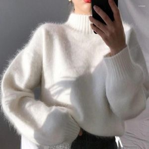 Kobiety swetry jesienne zima grubość faux norek kaszmirowy sweter poullovers kobiet 2023 Modna solidna długoterminowa kobieta swobodne, ciepłe dzianiny