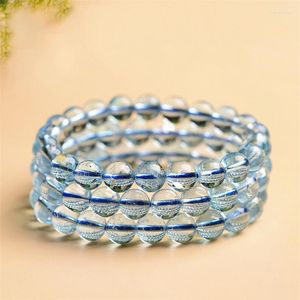 Strand Natural 7A Bracelet en topaze bleue Perle pénétrante à la mode