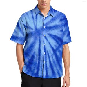 Camisas casuais masculinas Tie Dye Blue Spiral Swirl Vacation Shirt Hawaii Trending Blusas Man Print Man Size Big 3XL 4XL