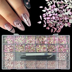 Tırnak Sanat Dekorasyonları 21 ızgara kutusu lüks parlak elmas tırnak sanat rhinestones seti kristal cam süslemeler kiti 1pcs dotting pick up kalem ve cımbız 230729