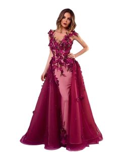 Evening Dresses With Detachable Skirt Beads Mermaid Prom Gowns 3D Floral Lace Applique Luxury Party Dresses