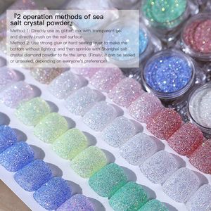 Tırnak parıltı 12 pcslot deniz tuzu elmas kristal tozu 3gpc tırnak sanat süslemeleri aurora parlak şeker parıltı tozu tırnaklar için set #g9 230729