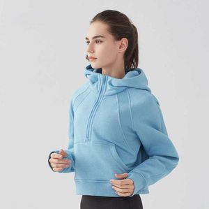 Lulus Sports Coat Feminino Half Zipper Hoodie Sweater Solto Versátil Casual Baseball Suit Running Fitness Yoga Gym Clothes Jacket Top Respirável Design055ess