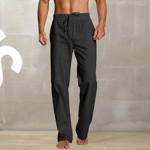 Men's Pants Men Solid Color Straight Wide Leg Long Mid-rise Elastic Waistband Drawstring Thin Fitness Sports Trousers Streetwear