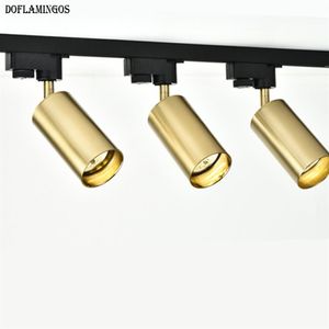 Nordic light luxury brass copper track spotlights LED ceiling lamp living room walls aisle bar GU10 85-265V Gold lamps251L