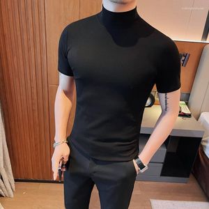 Herr t-skjortor plus storlek 4xl-m sommaren kort ärm Turtleneck för män kläder 2023 solid smal fit casual tee skjorta homme streetwear