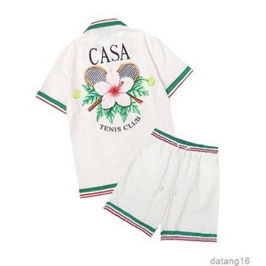 Casablanca mens set 2 stycken designer skjorta shorts smala passar löst silkeslen lyxiga casablanc skjortor män casual polos kostym kläder hög kvalitet 12vk