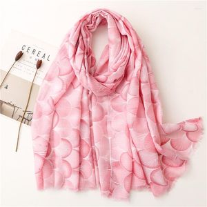 Scarves Spain Fashion Pink Petal Floral Fringe Viscose Shawl Scarf High Quality Wrap Pashmina Stoles Bufandas Muslim Hijab