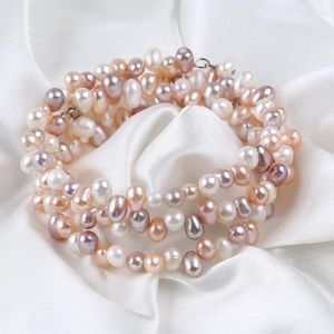 Charm Bracelets Three Rows Natural White Pink Purple Color Genuine Culted Fresh Water Pearl Elegant Bangle Bracelet For Women Gifts