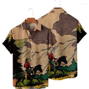 Herren-Freizeithemden, Sommer-Hawaii-Hemd, 3D-Digitaldruck, Westamerika, Vintage-Stil, Top