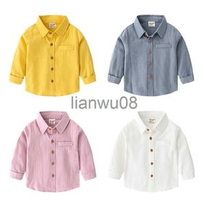 Kids Shirts Solid Boys Shirts Cotton Linen Blend Toddler Tops Children Kids Clothes x0728