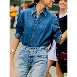 Women's Jackets EOS2023 Spring And Autumn Basic Classic Dark Blue Denim Shirt Women Loose Versatile Blouse Tops High Quality