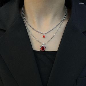 Pendant Necklaces Fashion Silver Plated Gemstones Jewelry For Women Multilayers Sauqre Shape Ruby Zircon Wedding Party Gifts Wholesale