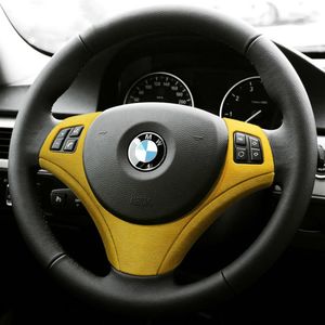 Araba iç dekorasyon alcantara sargısı direksiyon simidi kapağı abs çıkartmaları BMW E90 E92 E93 2009-2012 Accessories275c için araba stilini