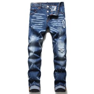 Röhrenjeans für Herren, Designer-Denim, schwarz, weiß, gestapelt, Distressed, zerrissen, Slim-Fit, Motorrad-Biker-Hose, lange Luxus-Patchwork-Pantalones