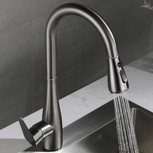 Kitchen Faucets Stainless Steel Pull-out Splash-proof Faucet And Cold Vegetable Sink Household Gun Ash