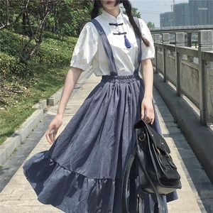 Clothing Sets School Girls Suspender Skirt Japanese Lolita Cosplay Kawaii A-line Pleated Korean Style Vintage Ruffle Black