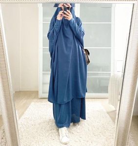 Ethnic Clothing 2 Pcs Set Muslim Fashion Abayas For Women Turkish Hooded Bat Dress American With Hijab Eid Prayer Malaysia Kaftan