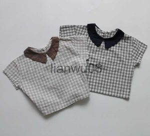Barnskjortor 2020 Summer unisex barn bomullslinne blusar koreansk stil shortsleeved topps småbarn barn lös skjortor x0728