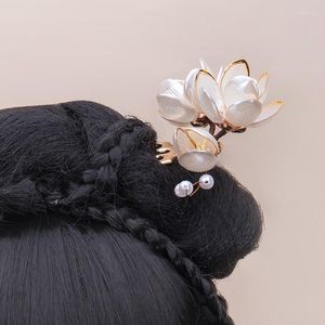 Saç klipleri beyaz yaldızlı manolya tarak antik süslem ölümsüz lotus ek u saç tokası Hanfu başlık düğün takı aksesuarları