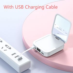 20000mah Mini Power Bank med USB Typ C -kabel Extern batteriladdare för iPhone Samsung Xiaonmi Powerbank med sminkspegel