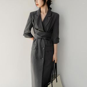Casual Dresses French High-End Exquisite Grey Suit Dress Women's Summer Design Sense Strapping Work Professional