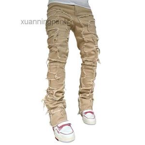 Jeans masculino ajuste regular empilhado patch calças jeans retas retas streetwear Jean JIIN