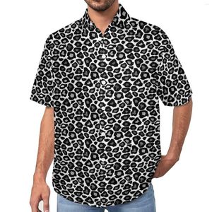 Мужские повседневные рубашки Черно -белые леопардовые блузки мужской печать животных на гавайских изделиях с коротким рукавом винтаж негабаритный пляжный подарок