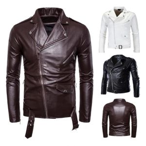 Herbst Herren Jacken PU Leder Jacke Männer Zip Revers Kragen Punk Rock Outwear Mäntel Vintage Winter Dicke Warme Casual motorrad