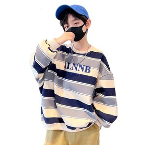 Hoodies Sweatshirts Boys Clothes 5 to 14Years Old Spring Autumn Tops Striped Print Loose Pullover Sweatshirt Long Sleeve Teenage Arrival 230729