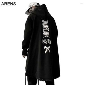 Moletons Masculinos ARENS Letra Bordada Hip Hop Manto Casaco Longo Masculino Streetwear Casual Bolsos Harajuku Trench Coats Masculino S04