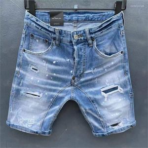 Mäns jeans modehål spray målning kort trendig motobiker high street casual denim tyg shorts dt138