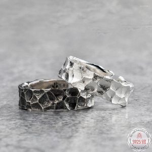 Cluster Rings S925 Anel de Prata Esterlina Martelo Padrão Estilo Romano Tide Masculino Europeu Americano Hip Hop Retro Joias Corrente Acessórios