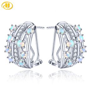 Hoop Huggie Clip-Ohrring mit natürlichem Opal aus massivem Silber S925, 1 2 Karat, echter Cabochon-Edelstein, klassischer, feiner Damenschmuck, lässige Stile, 230729