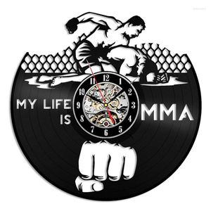 Wall Clocks MMA Fight Combat Boxing Martial Arts Record Clock Strength Fighting Sports Home Decor Cage Fighter Boxer Disk Crafts