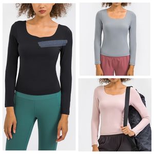 Elastic Crewneck Sweatshirts Women Long Sleeve Yoga Shirts Breathable T-shirts Quick Dry Fitness Wear Slim Black Running Sports Tops