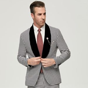 Ternos masculinos Mens White Swallow Gird Jacquard Terno Casual Boutique Vestido de negócios Casamento Noivo Casaco Blazers Calças Jaqueta Calças Conjunto de 2 PCS