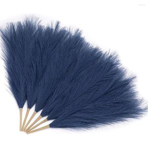 Decorative Flowers Pampas Grass Blue 17 Inch Artificial Decor Navy Home Faux Teal Feather Decorations Wedding