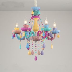 Żyrandole Fantasy Girl Crystal żyrandol Macaron Droplight dziecięcy pokój kolorowe oświetlenie Kreatywne oprawy oświetleniowe księżniczki Luminaire