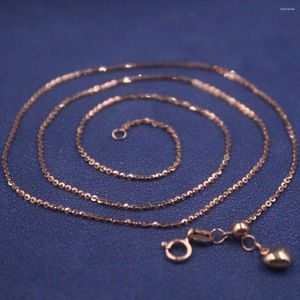 Chains Real 18K Rose Gold Chain For Women 1mm Thin Rolo Link Heart Adjust Necklace 45cm Length
