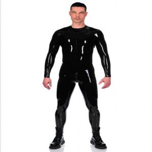 Modne kostiumy Catsuit Seksowne PVC Faux Skórzane Bodysuit Bodysuit Long Rleeve Jumps z tyłu 3-dróg zamek błyskawiczny do przodu Crotch255D