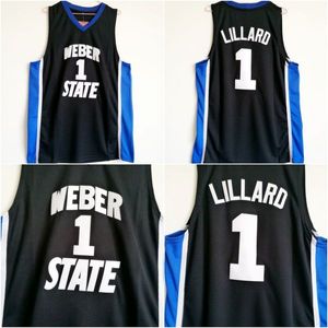 1 maglia da basket Damian Lillard Weber State Wildcats College nera taglia S-XXL